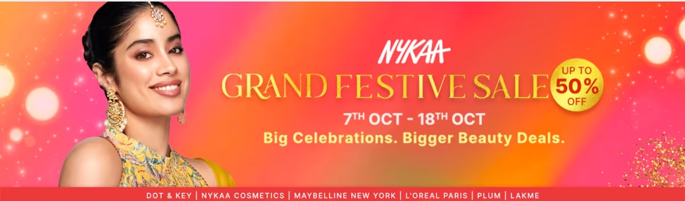 Nykaa Grand Festive Diwali Sale Offers & Discount - Up to 50% OFF+ 6.5% Gopaisa Cashback